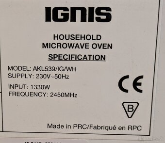 Mikrovlná rúra Ignis 1330W - 2