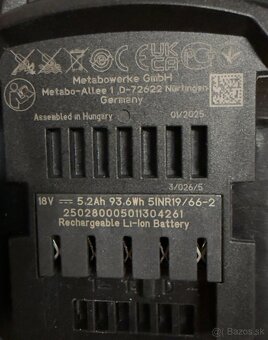 Metabo baterie 5.2Ah 18v plus nabijacka - 2