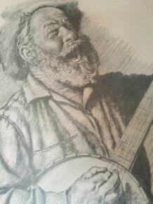 Obraz - Jim Daly, litografia - Happy days - banjo muž - 2