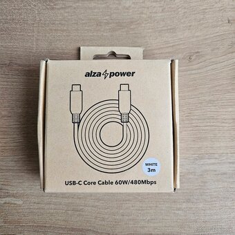 Datovy kabel AlzaPower Core USB-C to USB-C 2.0 60W 3m biely - 2