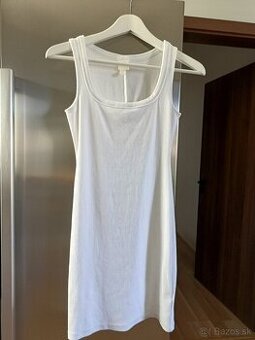 H&M biele vrúbkované mini šaty S-M - 2