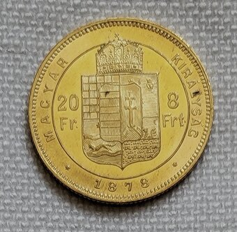 Zlatý uhorský 8 zlatník FJI 1878 kb, TOP stav - 2