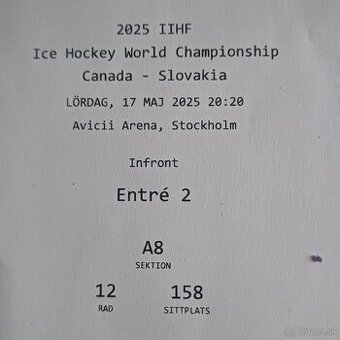 4 Lístky na hokej MS 2025 SK - Canada, SK - Lotyšsko - 2