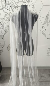 Nový svadobný závoj s perličkami 2 metrový - 2