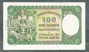 Staré bankovky Slovensko 100 sk 1940 KOLEK bezvadný stav - 2
