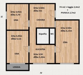 REZERVOVANÉ - 3 izbový veľký byt s loggiou, 77,33 m2 - 2