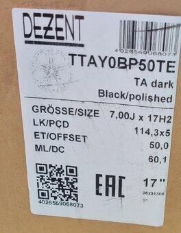 Alu disky 7x17 5x114,3 ET50 Toyota Auris, CHR,YarisCross - 2