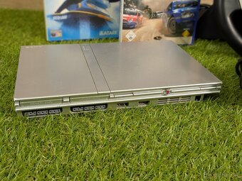 Sony Playstation 2, 1 ovládač, volant, 8MB karta, 2 hry - 2