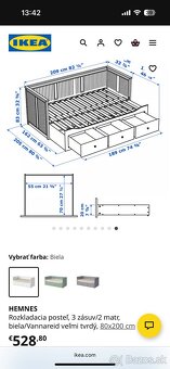 Biela rozkladacia posteľ Hemnes z Ikea na predaj - 2