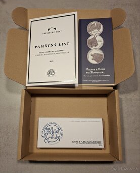 Strieborné mince - Fauna a Flóra na Slovensku + Pamätný list - 2