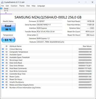 Samsung 256GB NVME SSD / 896 hodín - 2