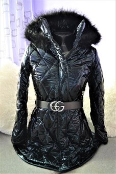 Trendy damsky cierny metalicky kabat s kapucnou NOVY - 2
