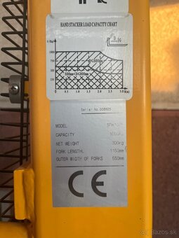 Manuálny vysokozdvižný vozík SFH 1025, nosnosť 1000 kg - 2