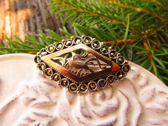 Strieborná brošňa so zlatom a markazitmi, Ag 925 - 2