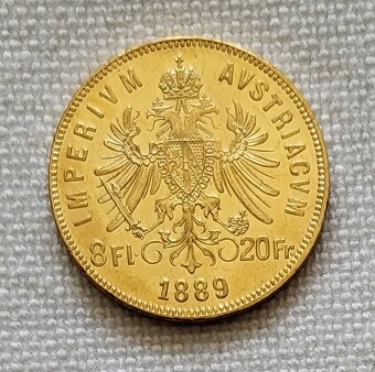 Zlatý rakúsky 8 zlatník FJI 1889 bz, super stav - 2