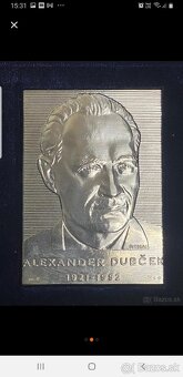 Dubček v striebre známka a plaketa č.166 - 2