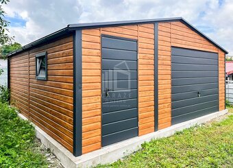 Plechová garáž 6x6 sedlová strecha, imitácia dreva - 2