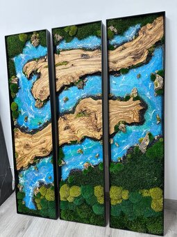 Machový troj obraz s olivovým drevom a epoxidom - 2