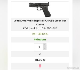 Delta Armory airsoft pištol P06 GBB Green Gas čierna - 2