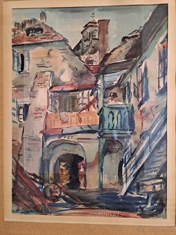 KRÁSNÝ OBRAZ "ITALSKÉ DOMY" - KRESBA, SIGNOVANÝ   - 2