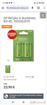 Predám nabíjateľné batérie GP D 5700 ReCyko+ - 2