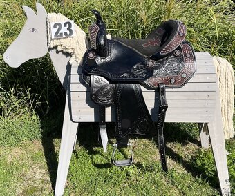 Westernový sedlový komplet 23) černé Floral hnědý krokodýl - 2