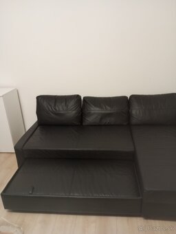 rohová pohovka Ikea Friheten - čierna koženka TOP STAV - 2