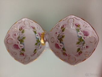 Růžový porcelán, dvojmiska ve tvaru košíku, Chdov - 2