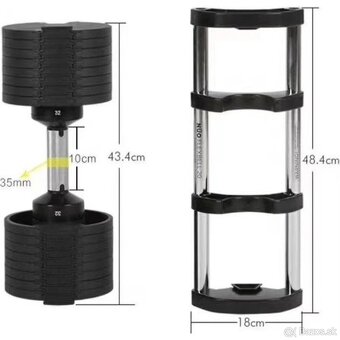 2ks jednoručné nastavovacie činky 2-32kg. - 2