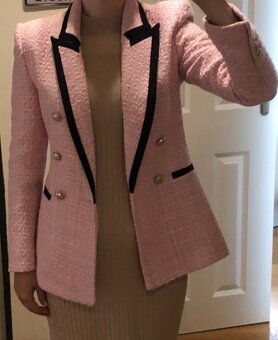 ————-—-Ružové tvídové sako Zara, XS/34, 31 E————— - 2