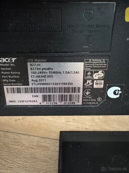 Predám LCD monitor Acer B273H 27” - 2