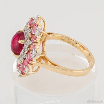 Zlatý koktejlový prsteň ( Spinel, ružový Turmalín, diamanty) - 2