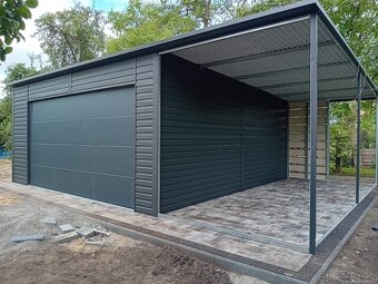Plechová garáž 5,8 × 6 m + bočný prístrešok 2,5 m | SPG_0004 - 2