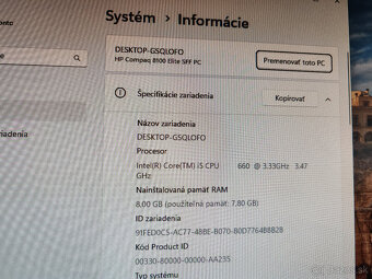 Predám HP 8100 Elite i5 8GB RAM 500GB HDD - 2