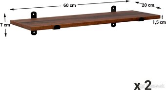 SONGMICS nástenné police – set 2 ks, retro hnedé/čierne,nove - 2