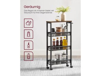 Kuchynský vozík s 3 košmi –hnedý, nový - 2