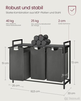 VASAGLE kôš na bielizeň – 3 priehradky - 2