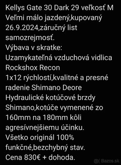 Predám Kellys Gate 30 Dark 29 veľk.M - 2