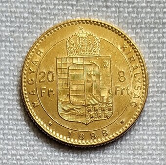 Zlatý uhorský 8 zlatník FJI 1888 kb, veľmi pekný - 2