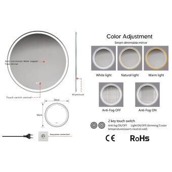 Erga Carla, okrúhle LED zrkadlo 50cm - 2