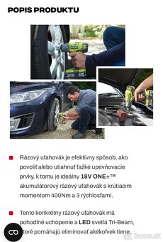 RYOBI 18V ONE+™ 1/2” AKU RÁZOVÝ UŤAHOVÁK S POISTNÝM KOLÍKOM - 2