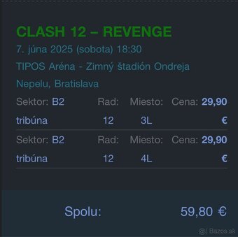 2x lístky - CLASH 12 7.6. 2025 - 2