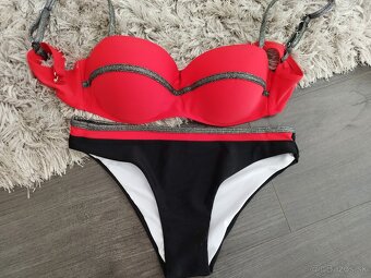 Dvojdielne plavky push up. M/38 červená + čierna - 2
