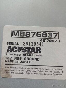 Autorádio kazetove Acustar Chrysler motor. Japan Mb876837 - 2