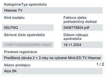 Predám TV Hisense 55U7NQ - 2