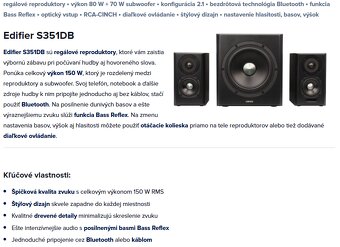 PC/TV Reproduktory Edifier S351DB čierne 10 mesiacov ZÁRUKA - 2