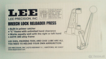 Predám jednooprečný prebíjací lis LEE Breech Lock Reloader - 2