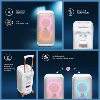 Prenájom JBL Partybox STAGE 320 White + Wireless Mic - 2