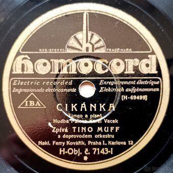 Šelaková gramodeska Cikánka z roku 1932 - 2