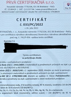 Kanister 5L / 0.2€ ks, certifikat na potravinove pouzitie - 2